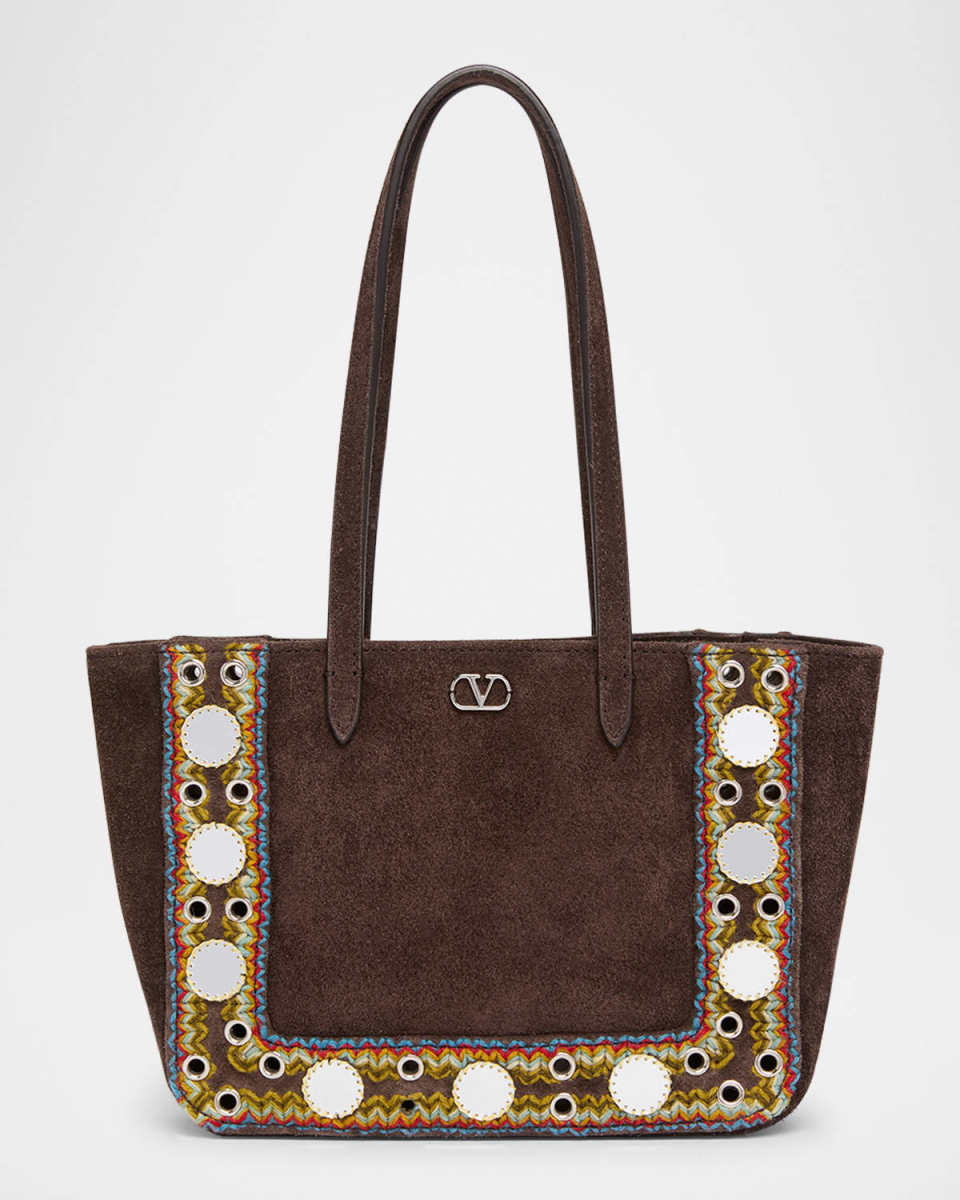 Nellcote Mirror-Embellished Suede Mini Tote Bag